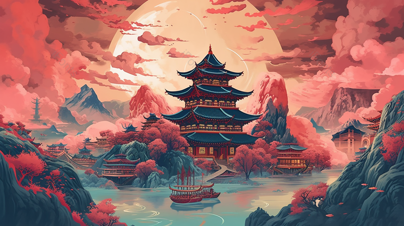国潮山水风景国风插画,插画/手绘图,插画/手绘图库,插画/手绘图下载,插画/手绘